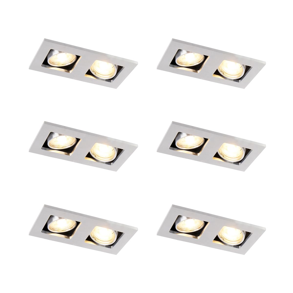 Qazqa - Set mit 6 Rechteckiger Einbauspot aus 2-flammigem Aluminium - Qure I Wohnzimmer I Schlafzimmer - - LED geeignet GU10