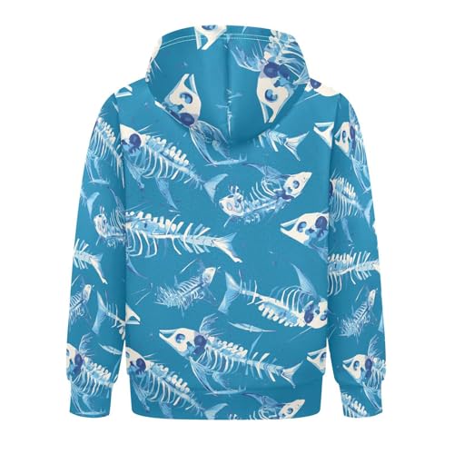 Dead Fish Skeletons Unisex Kids Sweatshirts Sweater Fashion Pullover Hoodie with Kangaroo Pocket2
