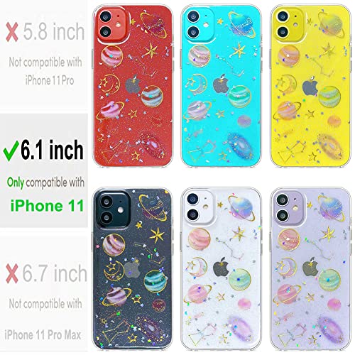Abbery For Iphone 11 Case Space Theme Cute Glitter Sparkle Clear With Design Soft Silicone Tpu Flexible Rubber Universe Rainbow Planet Star Women Girls Case For Iphone 11 (Planet) #TOP1