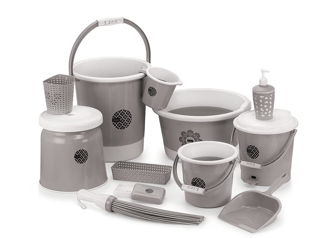 LD LUCIDO DECORE Jumbo Bathroom Set Combo - 12 Pcs. (25ltr Bucket, Big Tub, Big Dustbin, Big Stool, 1.5ltr Mug, Big Soap Case) Plastic Bucket (Grey) (B09RKGXQ3F) Amazon Price History, Amazon Price Tracker
