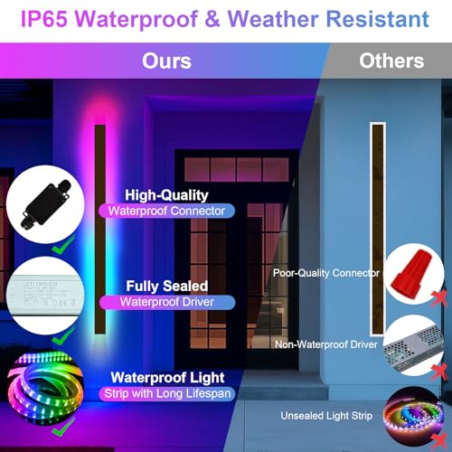 Image of Modern Outdoor Lights, 2 Pack 31.5 Inch Outdoor Wall Light Fixture, RGB Black Long Linear Wall Mount Lighting Sconce, Exterior Lights Wall Sconce for House Garage, Front Door, Porch, Patio