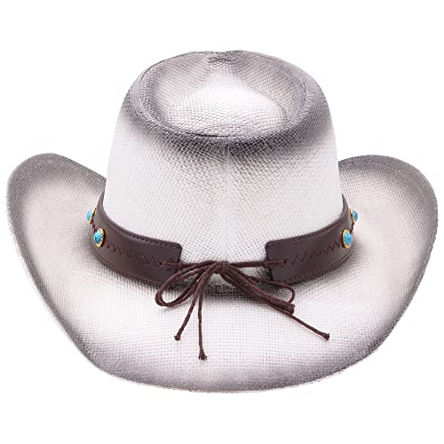 Retro Rodeo Wild Western Cowboy Hats for Men and Women - Bull - White Black - 4 - Thumbnail 4