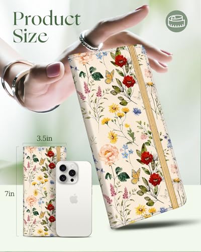 Image of Slohif Checkbook Cover for Personal Duplicate Checks - Leather Check Book Wallet Holder for Women Vintage Beige Flower Print Top Stub