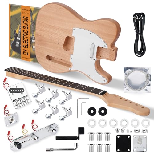 STRICH DIY Electric Guitar Kit, TL Style Mahogany Body & Maple Neck Guitar with SS Pickups, Easy to Assemble Kit with All Parts Included – Build Your Own Electric Guitar STL-D10