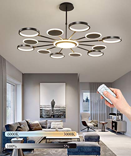 CUNTO Lampadario a LED con telecomando, può ruotare le luci del soggiorno moderno, lampade a sospensione, lampada a sospensione, luminosità (5%-100%), camera da letto, cucina, sala da pranzo,Nero