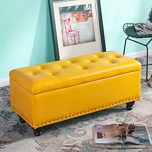 Banc de rangement en similicuir jaune pour ranger vos chaussures et désencombrer - 2