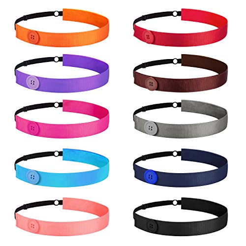 SATINIOR 10 Pieces Button Headbands Ear Protection Holder Non Slip Elastic Yoga Sports Hair Band Head Wrap for Women (Lively Color)