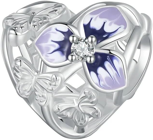 925 Sterling Silver Purple Flower Charms Morning glory Beads Fit Original Neckalce Bracelet Women Jewelry SSS-0801