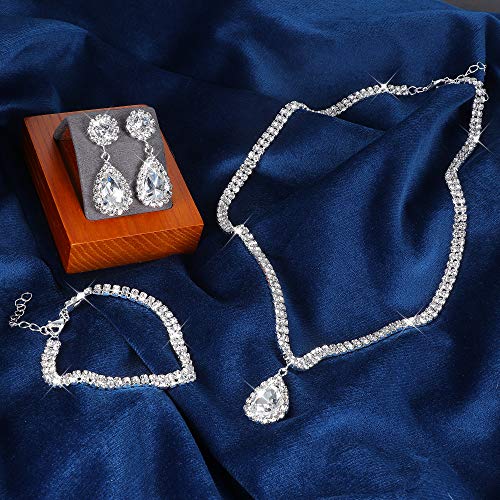 Subiceto Bridal Jewelry Set for Wedding Simple Necklace Teardrop Dangle Earrings Bracelets Crystal Prom Bridal… - Image 4
