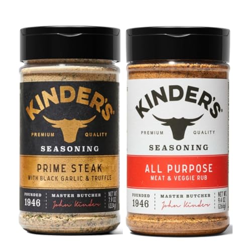 Prime Steak with Black Garlic and Truffle Seasoning, 7.9 oz, kinders And All Purpose Rub, 9.4 oz, kinders