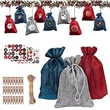 【Multiusos】24 bolsas de regalo con calendario de adviento navideño,tamaño perfecto para pequeños regalos como dulces,galletas,juguetes pequeños,cosméticos,joyas etc.No solo se puede utilizar como bolsa de aperitivos,bolsa de manualidades,bolsa de monedas,sino también como bolsa Bolsa de regalo para cumpleaños, Halloween,Día de San Valentín o como decoración o bolsa de cuenta atrás para Navidad.Las bolsas de arpillera también son la mejor opción preparar regalos sorprendentes durante el festival