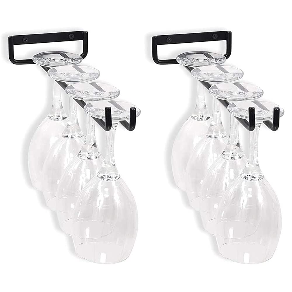 2 Pezzi Porta Bicchiere Di Vino Con Viti, Porta Bicchieri Da Mensola, Porta Bicchiere Di Vino, Calici Bicchiere Da Vino Portabicchieri, Per Bar Cucina Wine Cabinet Wine Glass Storage Collection, Nero