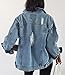 JudyBridal Oversize Denim Jacket for Women Ripped Jean Jacket Boyfriend Long Sleeve Coat Blue L