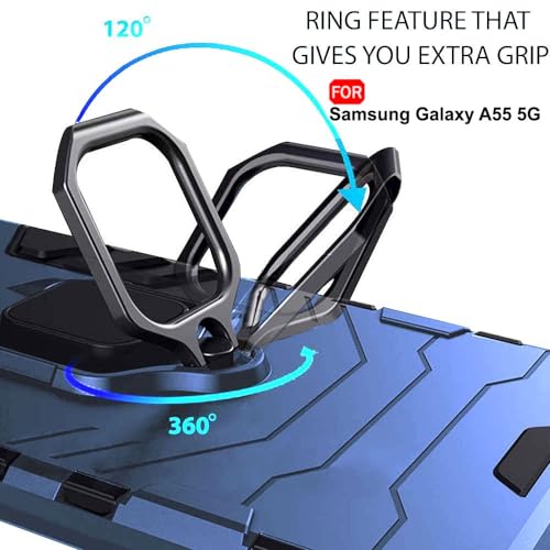 Image of TheGiftKart Tough Armor Bumper Back Cover Case for Samsung Galaxy A55 5G | Ring Holder & Kickstand in-Built | 360 Degree Protection Case Cover for Samsung A55 (PC & TPU, Greyish Blue)