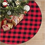 Buffalo Plaid Tree Skirt 36 inch Black and Red Christmas Tree Skirt Double Layers Xmas Tree Skirt Ornaments