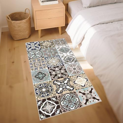 Tapis de couloir bleu vintage anti dérapant maison 70x140 pour salon accueillant