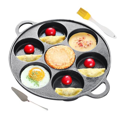 Generico Sartén para tortitas de hierro fundido – 30,5 x 30,5 cm antiadherente con 7 agujeros | Crepera multiusos con mango largo | Sartén duradera para cocinas de gas, eléctricas y de inducción