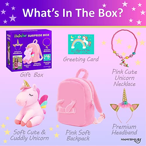 Unicorn Gifts For Girls In A Surprise Box With A Unicorn Plush,Unicorn Backpack, Unicorn Necklace,Unicorn Headband And Greeting Card,Kids Toys,Birthday Girl Present Set Stuffed Animal,Toddler Baby Bag #TOP3