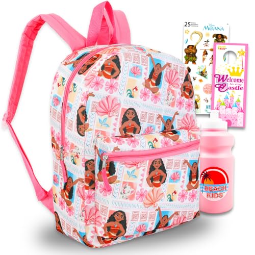 Disney Mochila Moana para crianças – Pacote com mochila Moana de lona de 40,6 cm com garrafa de água, adesivos, mais | Conjunto de mochila Moana para meninas e crianças pequenas, Multicor, Moana