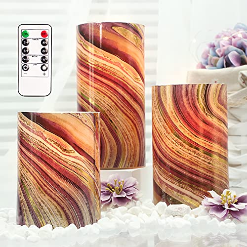 Holitown Led Candles Set Of 3 Flameless Candles Purple Marbling Style Flickering Battery Powered Candles With Remote & Timer Real Wax Pillar Candles For Farmhouse Decor Rustic Vintage Room Decor #TOP6