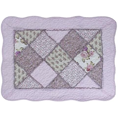 Florence Happy Vintage Shabby Chic Floral Embroidered Patchwork Quilted Cotton Bedroom Bath Floor Mat Rug (70x50cm, Fuchsia Pink Patchwork) Cover