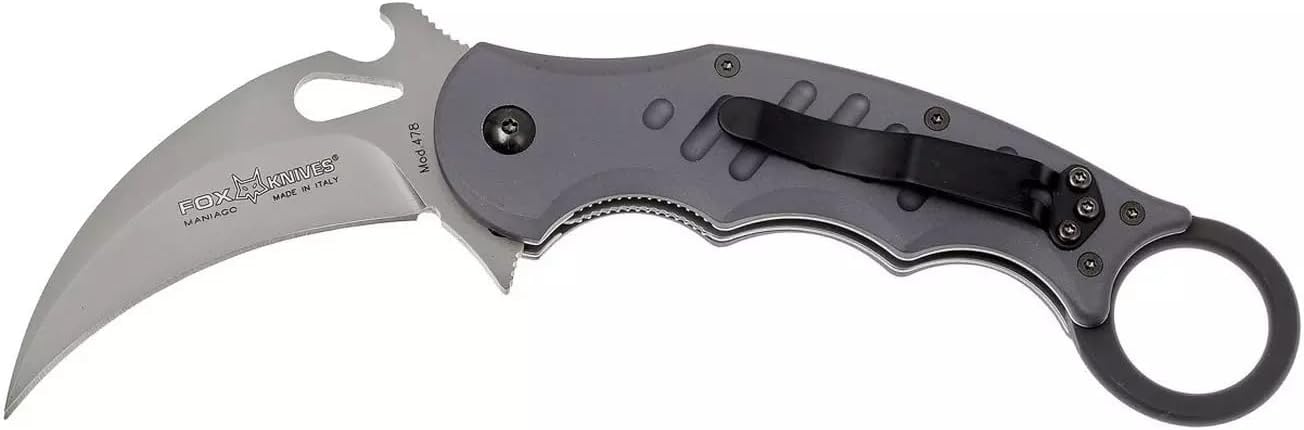 Fox Knives 478 Karambit Emerson Wave Folding Pocket Knife - N690Co Stainless Steel Blade, Bead Blasted Finish - Black Idroglider Reversible Pocket Clip - Liner Lock Folder