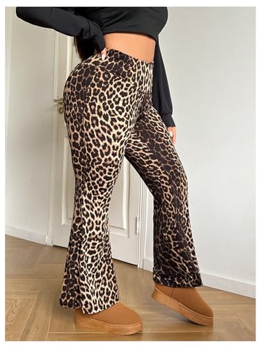 GORGLITTER Women's Plus Leopard Cheetah Print Wrap Pants Y2k Elastic Waist Flare Leg Skinny Trousers3