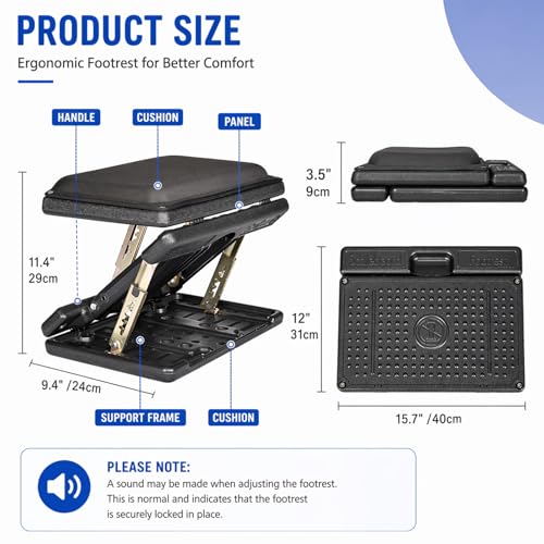 Image of Adjustable Footrest with Removable Foam Cushion, Under Desk Footrest with Massage Beads for Car, Home, Office Stool, 4-Level Height for Improved Posture Back&Hip Pain Relief(Black Plus)