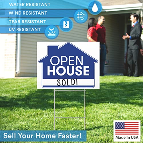 Open House Real Estate Signs - 18" X 24" Double Sided Yard Sign Pack & 5 H-Wire Stakes - Realtor Agent Supplies Large Directional Arrows (Pixelverse Design) #TOP3