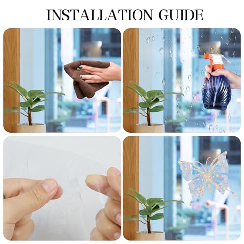 Image of 32PCS Butterfly Window Clings | Anti-Collision Decals, Save Birds from Window Collisions, Non Adhesive Prismatic Vinyl, Rainbow Stickers