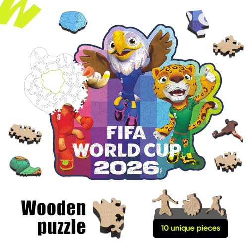 Image of FIFA World Cup 2026 Mascots Wooden Puzzles - 5MM Thick Officially Licensed Poster Puzzles - Premium World Cup 2026 Merchandise, Gift for Football Fan, Jigsaw Puzzle for Adult (TIME to Shine, 200Pcs) | Wooden Jigsaw Puzzle