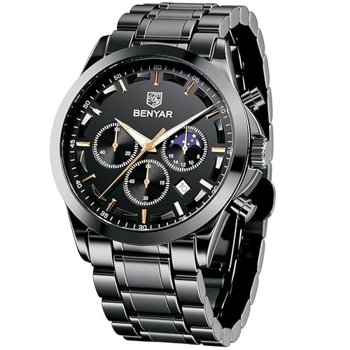 BENYAR Montre Homme Montres Etanche Chronographe Lumineuses Classique Montres Bracelet en Cuir Grand Cadran Date Analogique et Anti-Rayures Cadeau élégant,...