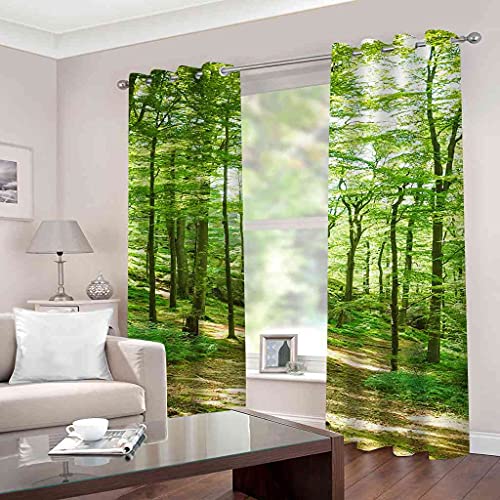 Rideaux thermiques à œillets motif paysage d'arbres verts 3D - 3