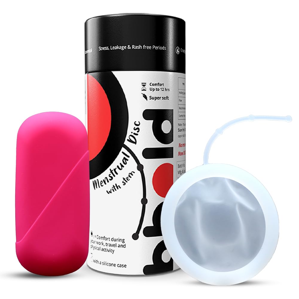 bbold Reusable Menstrual Disc for Women | 100% Medical Grade Silicone | Ultimate Comfort - Soft No Leakage | Protection Up to 12 Hours. (With Stem (Large), White)