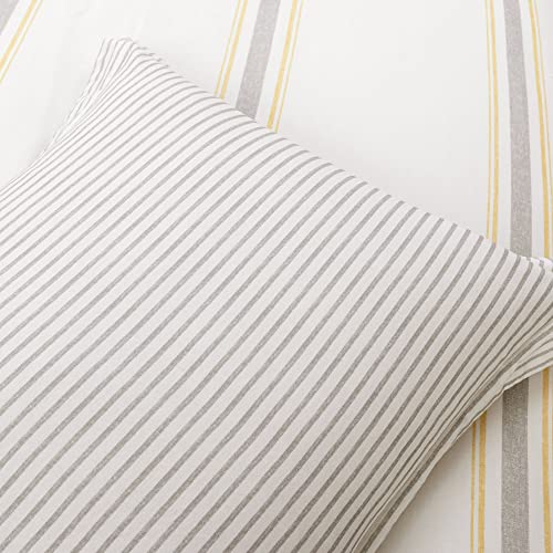 Image of Lush Decor Farmhouse Stripe Reversible Cotton Duvet Cover Twin XL Size 2 Piece Set Yellow & Gray - Twin XL Bedding Set - Striped Duvet Cover - Dorm Essentials