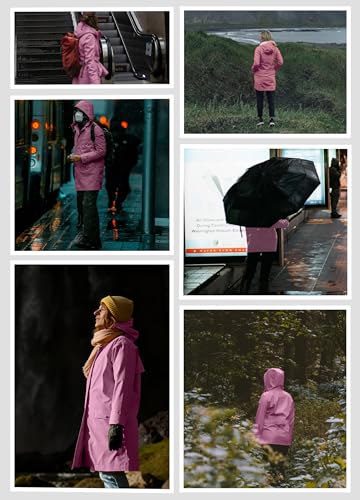 ATLASLAVA Regenjacke Damen Lang Wasserdicht Kapuze Regenmantel übergangsjacke Trenchcoat Outdoor Mantel Trockene Rose M