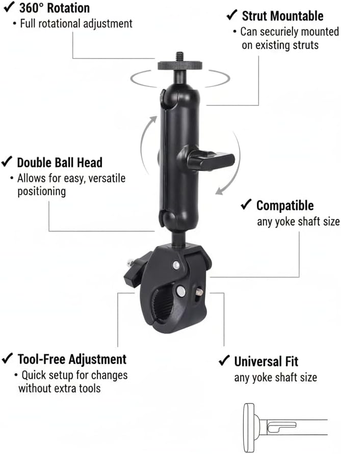 ProAviator Cockpit Yoke Mount and Suction Cup Set for iPads, General Aviation Avionics and Tablet Mounting