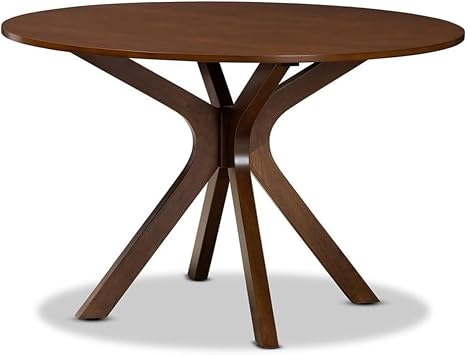 BOWERY HILL Round Wood Dining Table, 48-Inch Wide, Walnut Brown Finish, Rubberwood and MDF Construction, Seats Up to 6, Splayed Legs, Contemporary Style Dining Room Table