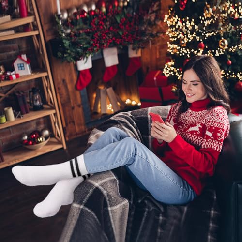 Image of ICEIVY Fuzzy Socks For Women Warm Winter Striped Vintage Retro Crew Fluffy Slipper Socks Gifts For Women