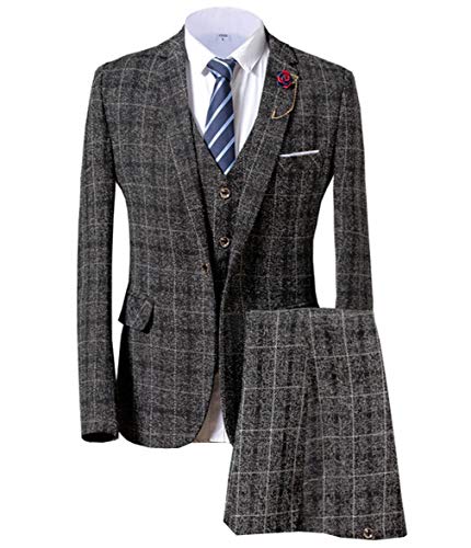 Men's Suit Plaid Tweed Slim Fit Suit Checkered 3 Piece Dinner Wedding Tuxedos3