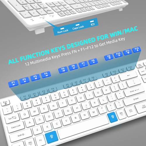 Image of Slim Wireless Keyboard for Mac and Windows, Ultra Quiet Low-Profile Flat Key Board with Full-Size Keys, 2.4GHz Wire Less for PC, Mac, Windows 11 /10 /8 /7 White