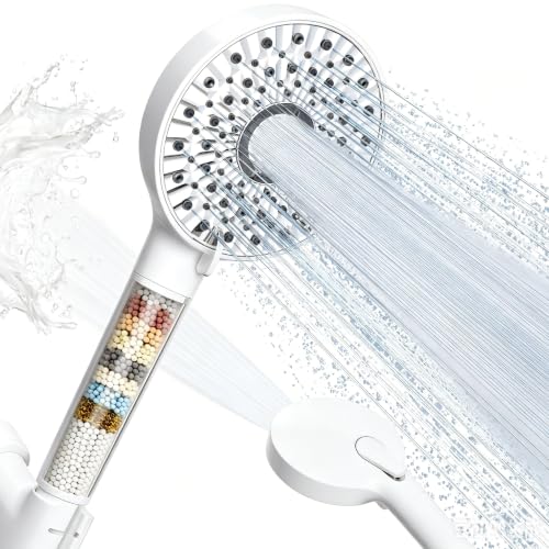 Image of Magichome Shower Head with Handheld, High Pressure 10-Spray Detachable Chrome Showerhead with Stainless Steel Hose,White