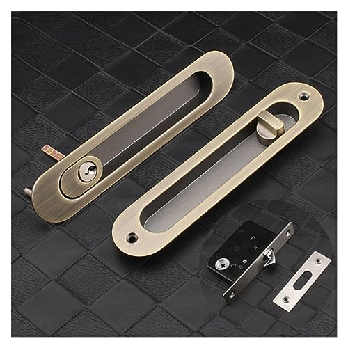 引き戸引き戸ロック安全ロック、納屋ドアキャビネット埋め込みハードウェアスーツ木製ドアハンドル室内ドア家具ロック 耐磨性超群(C bronze)