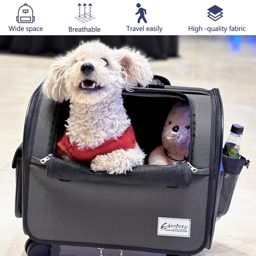 Galatée Reisetasche Für Hunde Mit Abnehmbaren Rollen, Von Fluggesellschaften Zugelassene Transportbox Für Haustiere, Faltbare Katzentasche Mit Atmungsaktivem Netz, Kinderwagen Für Haustiere(Weiß)