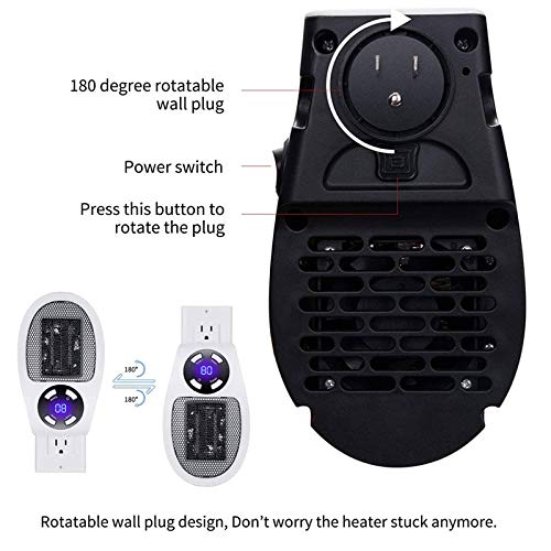 Dheera Aquecedor de espaço de 500 W, plugue doméstico em pequeno aquecedor, controle remoto, escritó