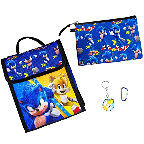 Sonic The Hedgehog 2 Movie Sonic Tails 16" Backpack W/Lunch Tote 5 Piece Set #TOP4