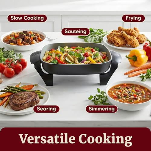 Elite Gourmet 12"x12"x2.15” Ceralast™ PFAS Free Ceramic Electric Skillet, Dishwasher Safe, Rapid Heat Up, 1200W, Dark Grey by Elite Gourmet - Image 3