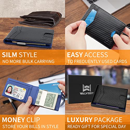 leather wallet for men | Money Clip | Rfid Blocking |10 Card Slot | 1 Large Id Window | Front Pocket | Gift Box | Blue3