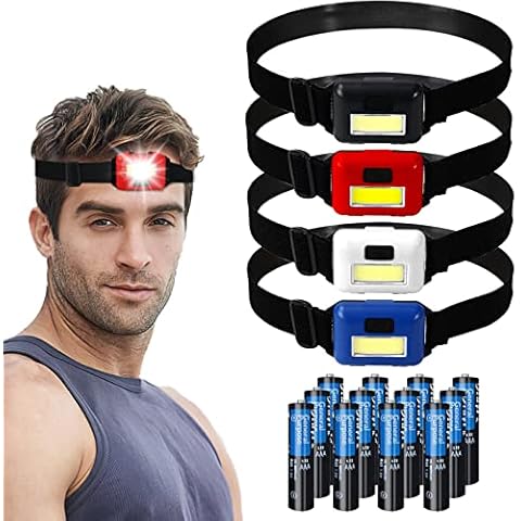 SerDa-Run 4 Pack Led Headlamp Flashlight for Adults and Kids, 1.1oz/31g COB Flood Light Ultra Bright Head Lamp with 3 Modes, Waterproof Work Headlight for Family Camping Running Reading Cover