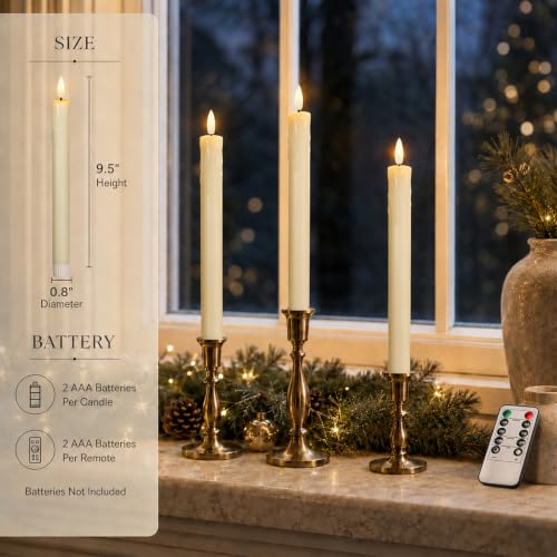 Image of Lezonic Flameless Taper Candles with Remote Timer, Battery Operated Flickering LED Fake Candles for Dining Table Centerpiece Wedding Christmas Mantel Decor, 0.8 x 9.5 inch